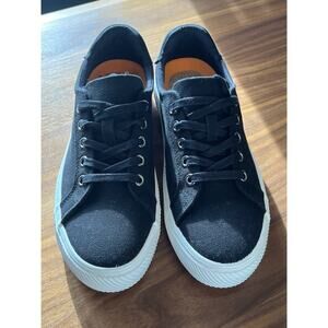 Quince Women's 7.5 Black Low Top Sneakers Cotton Canvas Vegan White Lace Shoes